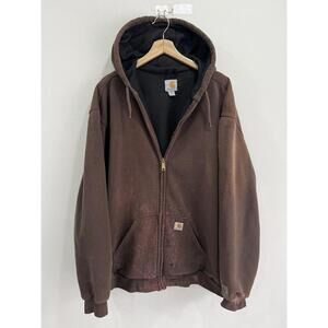 Vintage Carhartt Hoodie Zip Up Thermal Brown Thrashed xxl